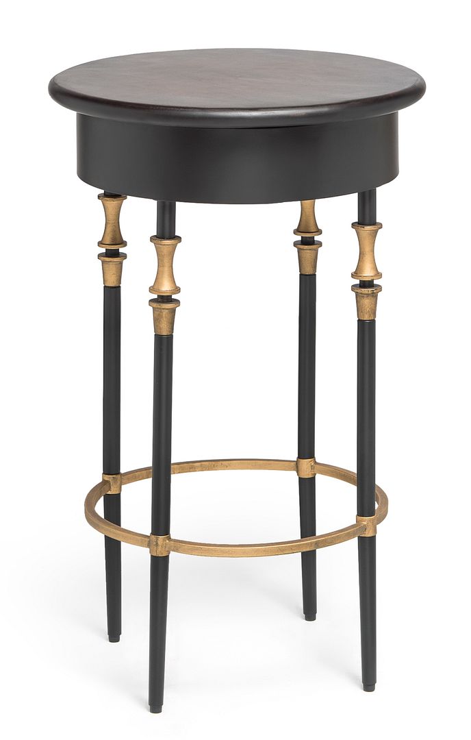 Wooden Round Gold Black Side Table with Finial Legs