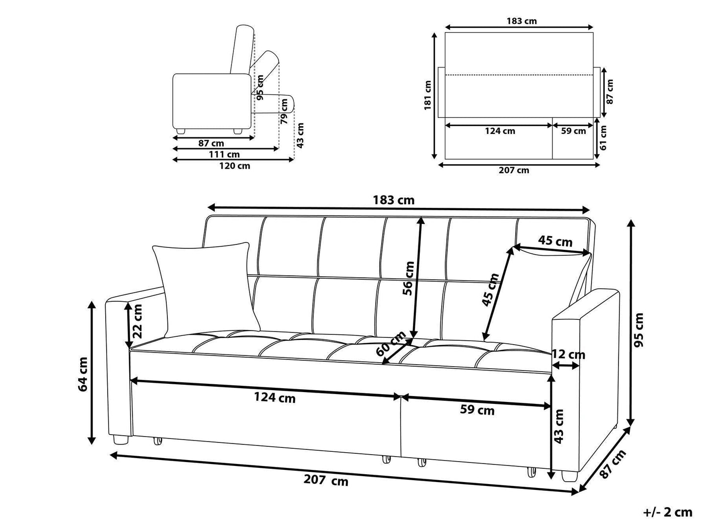 Hartford Sofa Bed - Multi-Functional W/ Pullout Chaise - Black