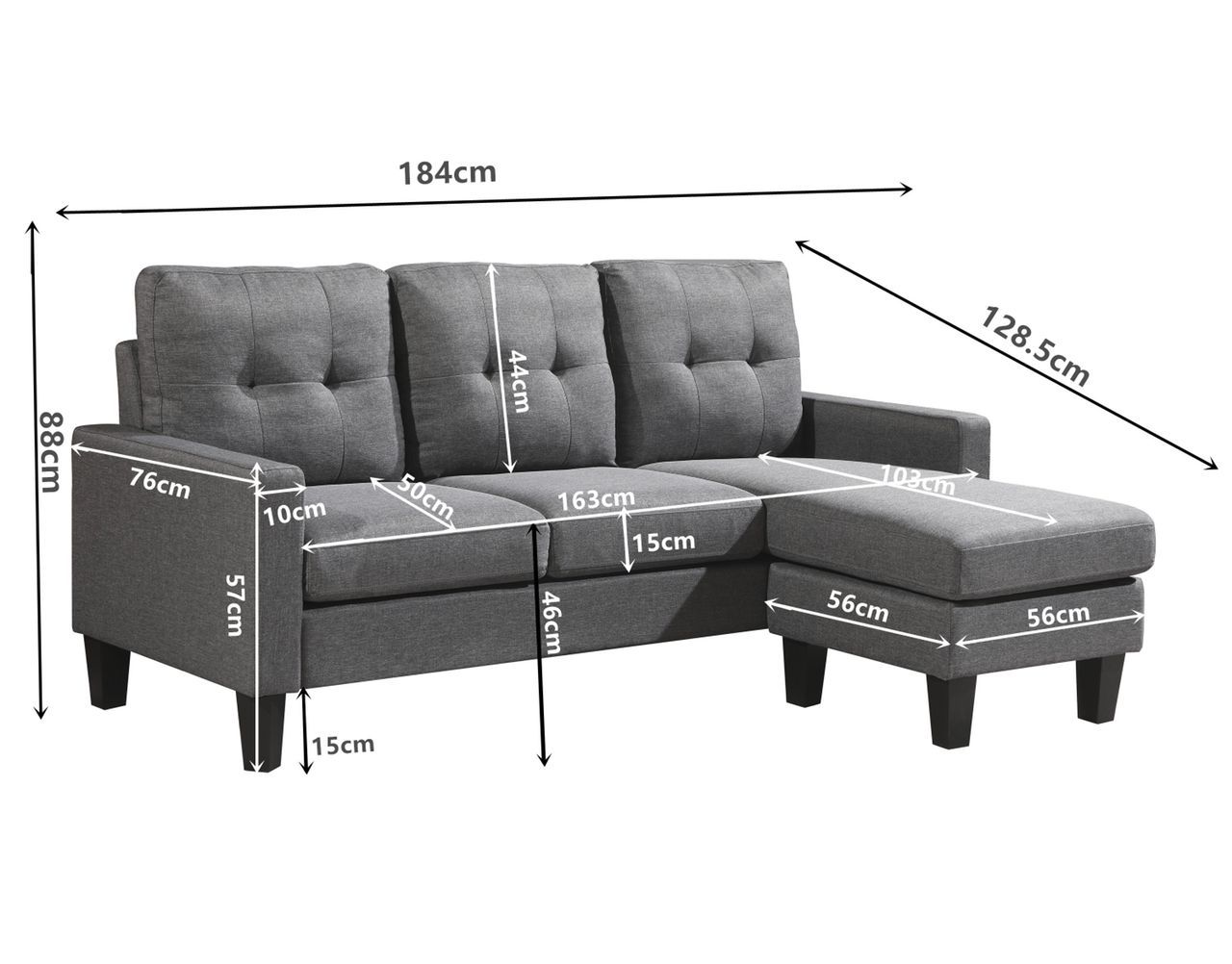 Oslo Sofa Couch Lounge Suite Reversible 3 Seater Set - Light Grey Linen