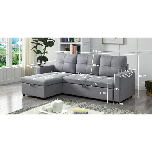 Georgia Sofa Bed Couch Lounge Modular Corner 3 Seat Rev - Light Grey