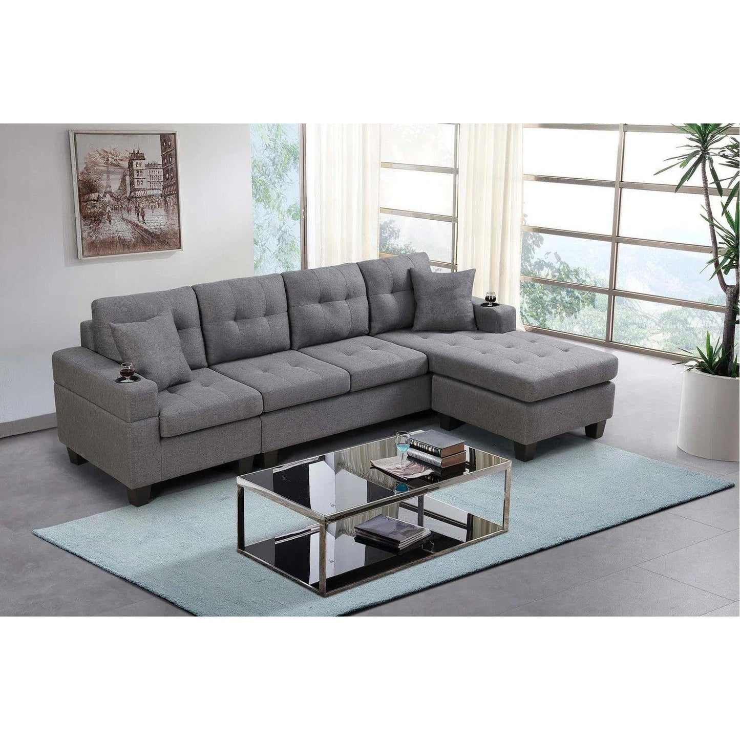 MONTANA REVERSIBLE SOFA COUCH SUITE MODULAR CORNER 4 SEATER SET SECTIONAL - DARK