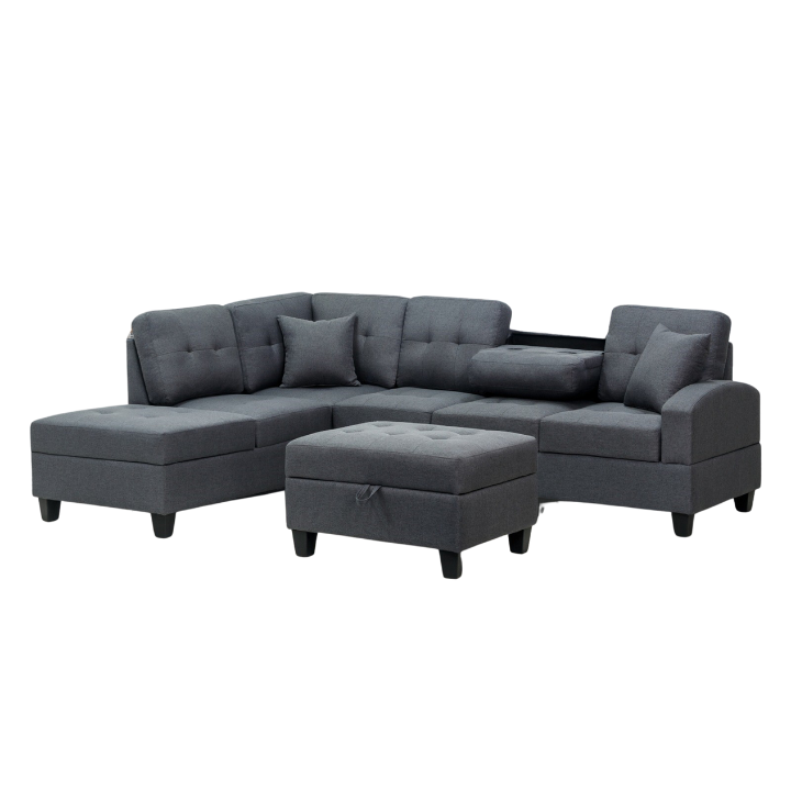 DAKOTA SOFA COUCH LOUNGE SUITE CUP TRAY MODULAR CORNER 5 SEATER REVERSIBLE SET Dark grey