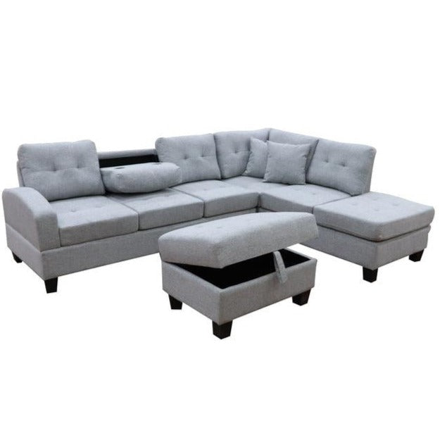 DAKOTA SOFA COUCH LOUNGE SUITE CUP TRAY MODULAR CORNER 5 SEATER REVERSIBLE SET Light Grey