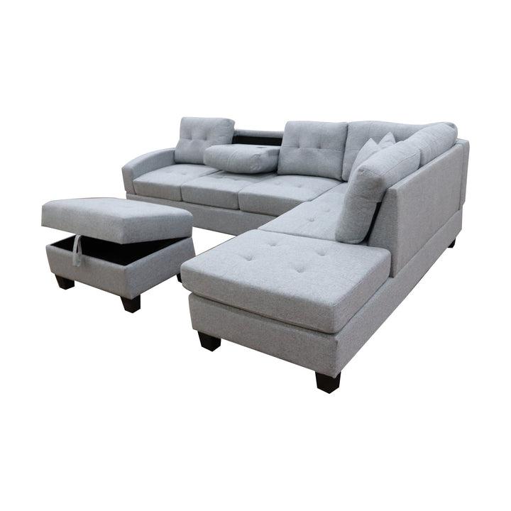 DAKOTA SOFA COUCH LOUNGE SUITE CUP TRAY MODULAR CORNER 5 SEATER REVERSIBLE SET Light Grey