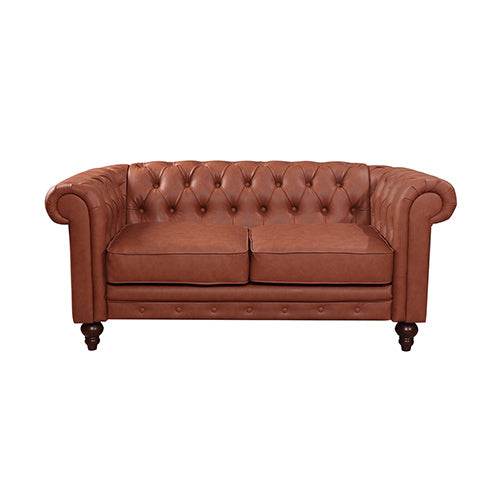 2 Seater Brown Sofa Lounge Chesterfireld Style Button Tufted in Faux Leather