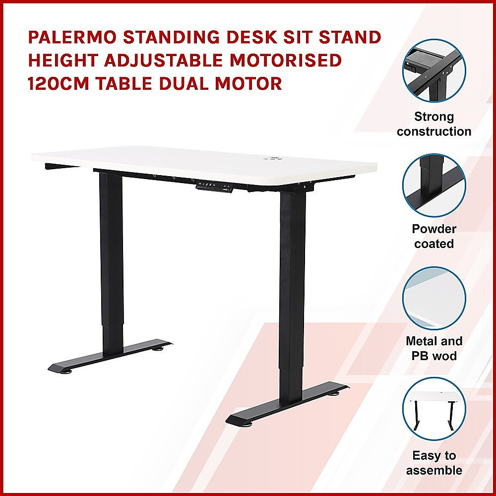 Palermo Standing Desk Sit Stand Height Adjustable Motorised 120cm Table Dual Motor