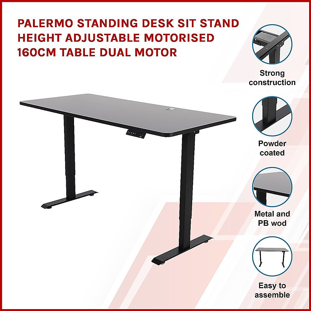 Palermo Standing Desk Sit Stand Height Adjustable Motorised 160cm Table Dual Motor