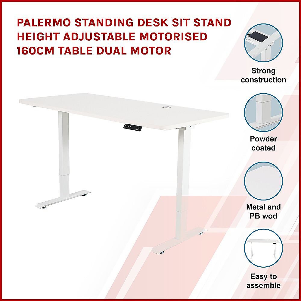 Palermo Standing Desk Sit Stand Height Adjustable Motorised 160cm Table Dual Motor