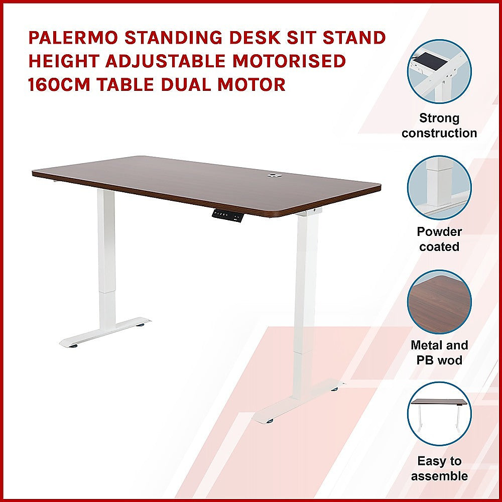 Palermo Standing Desk Sit Stand Height Adjustable Motorised 160cm Table Dual Motor