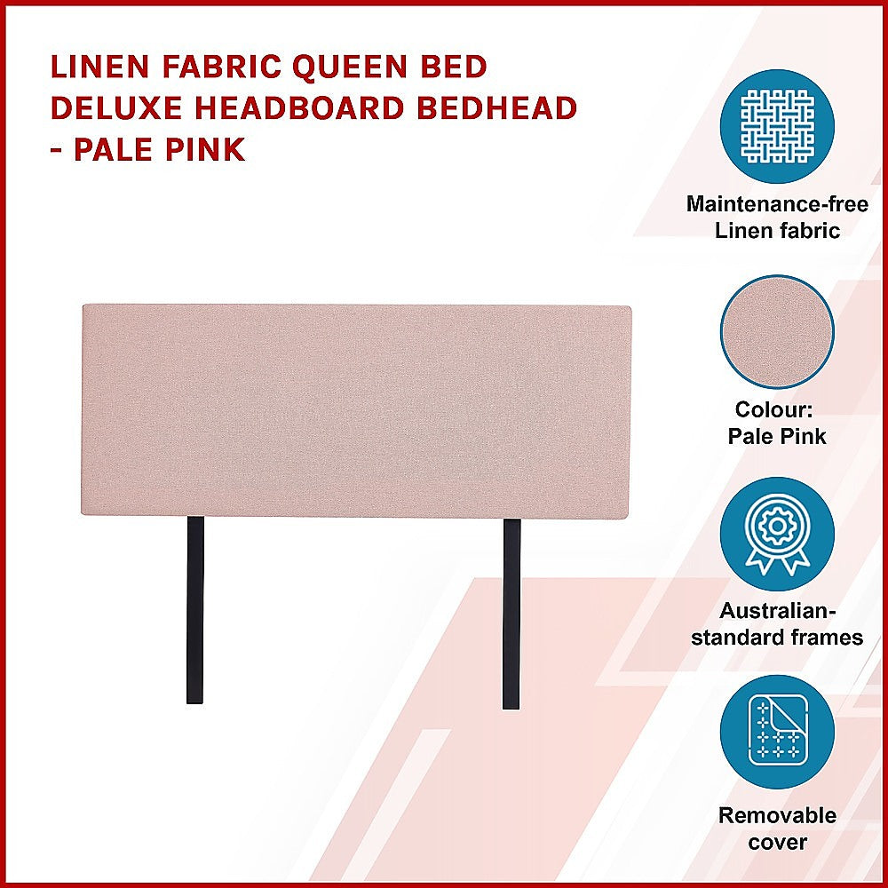 Linen Fabric Queen Bed Deluxe Headboard Bedhead - Pale Pink