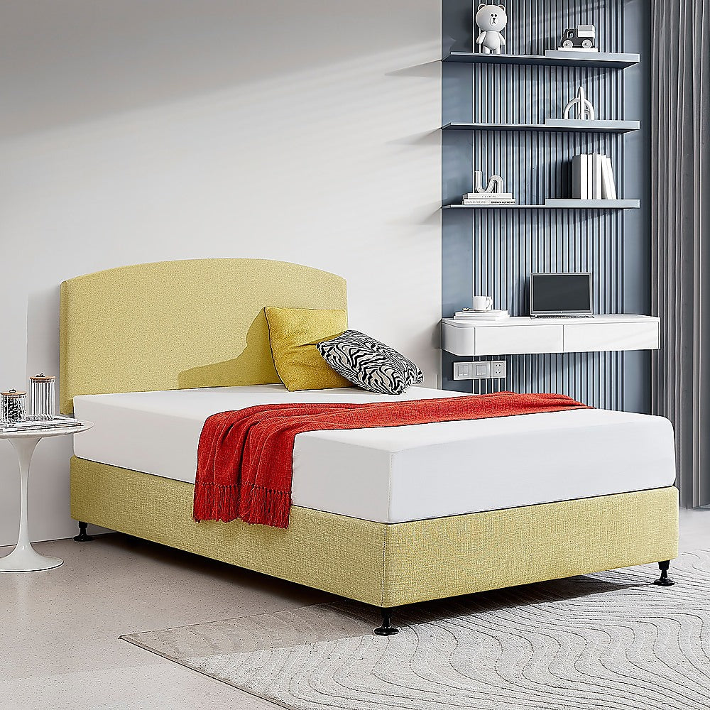 Linen Fabric Double Bed Curved Headboard Bedhead - Sulfur Yellow