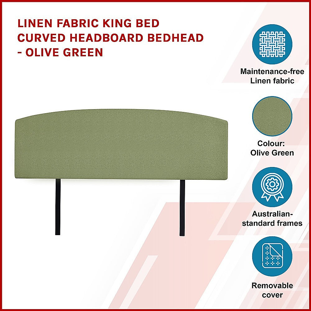 Linen Fabric King Bed Curved Headboard Bedhead - Olive Green