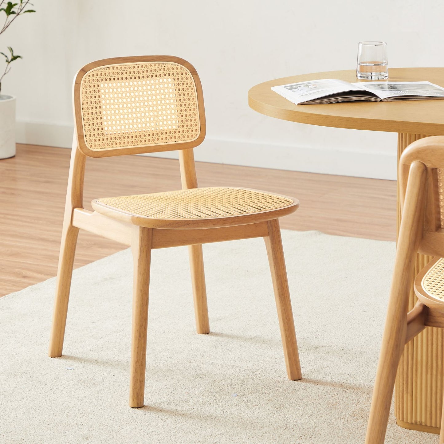 Luna Wooden Rattan Dining Chair Set of 2