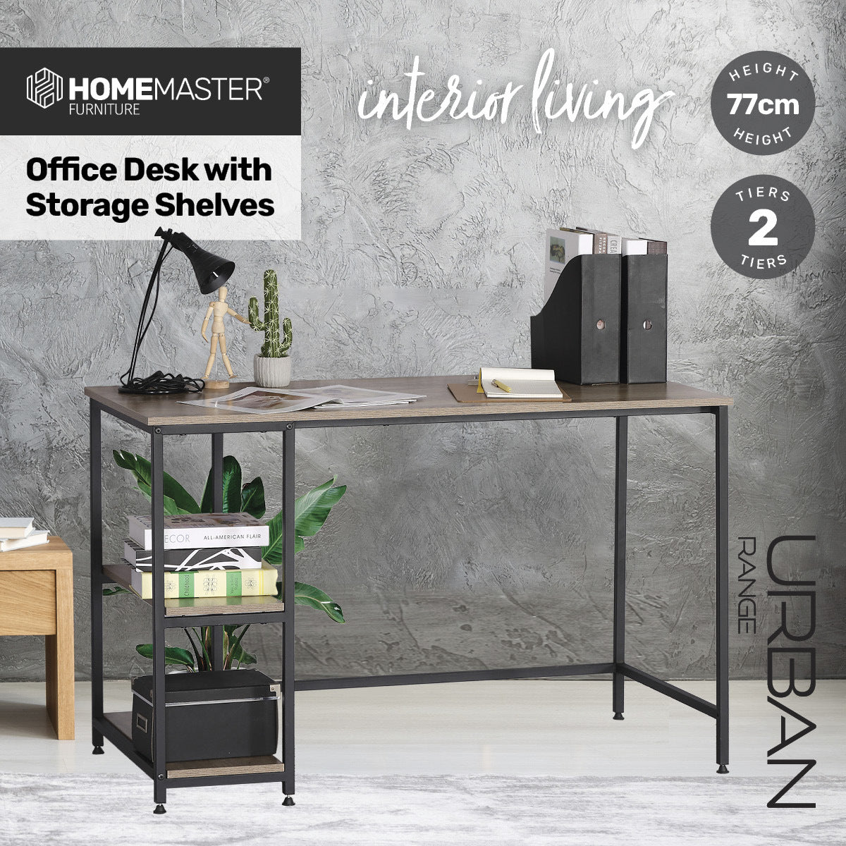 Home Master Office Desk &amp; Storage Shelves 2 Tier Stylish Modern Design 77cm